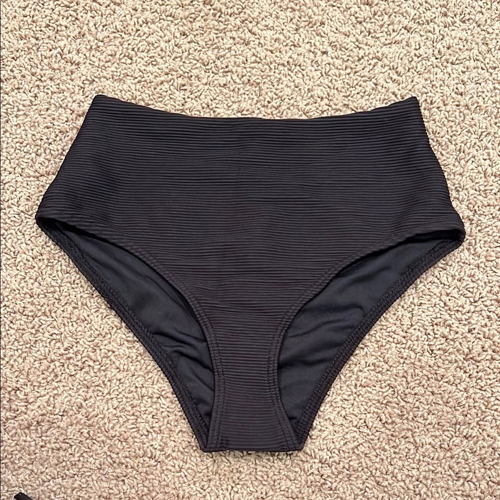 TOPSHOP Ribbed High Cut High-Waisted Black Bikini Swim Bottom NWT
